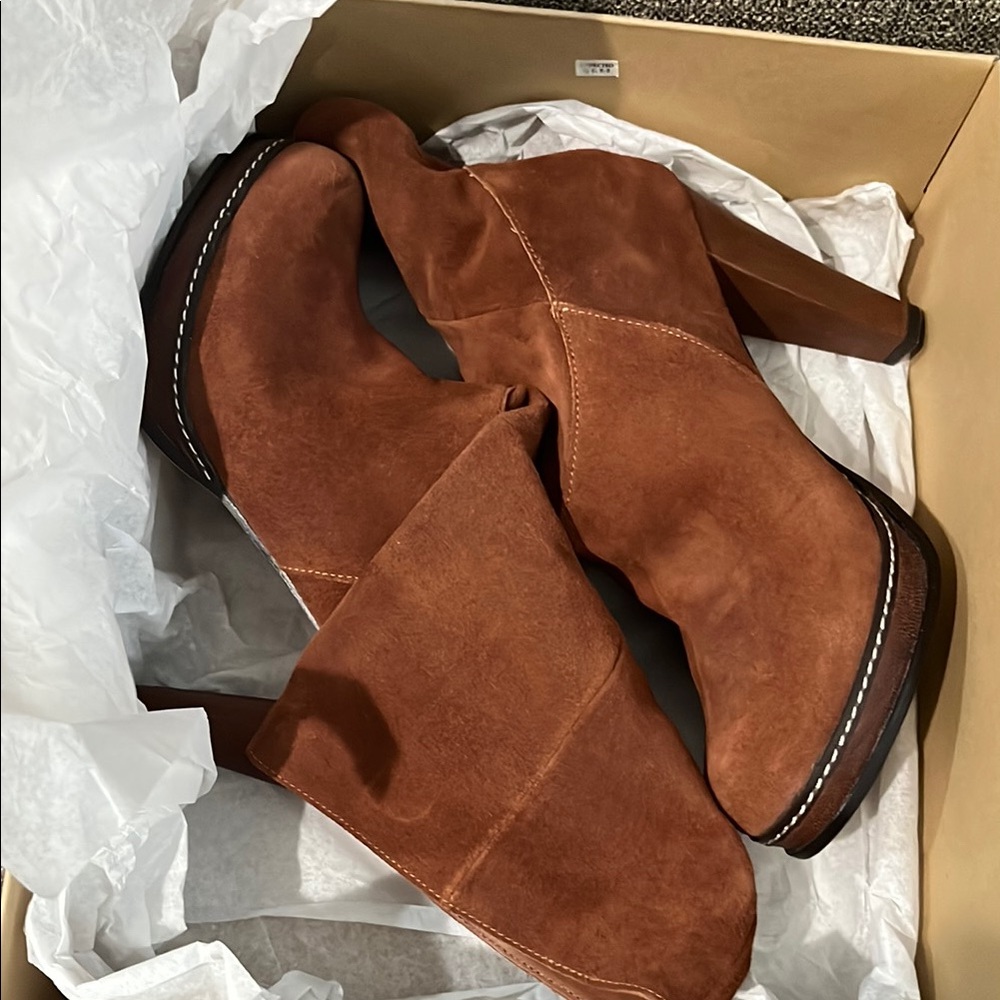 New WB Cole Haan Nola Slouch Brown Sequoia Suede Boots - Picture 13 of 15